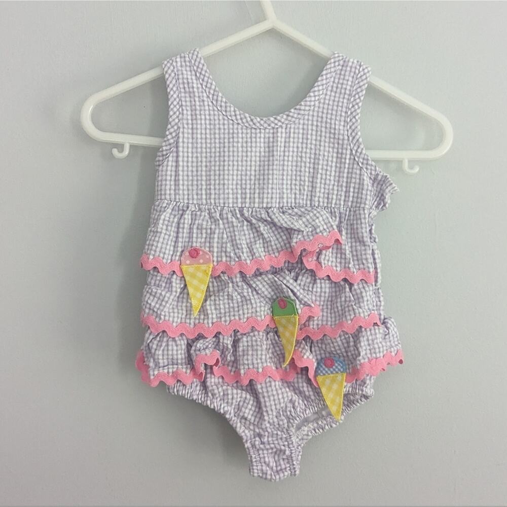 Funtasia Too Ice Cream Cone Seersucker Swimsuit 6 Months Purple